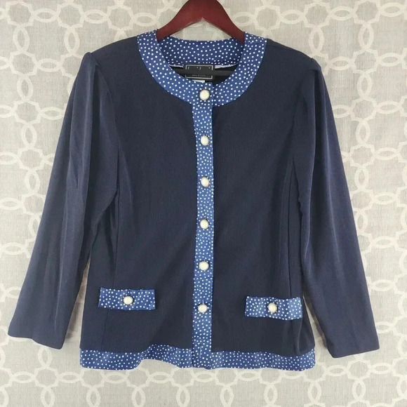 Vintage Leni Leni Made In USA Button Up Long Sleeve Polka dot Women's Blazer 14 - Picture 1 of 11